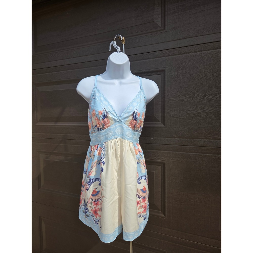 CUPSHE Blue Floral Tropical Bird Print Romper V-Neck Adjustable Straps NWT